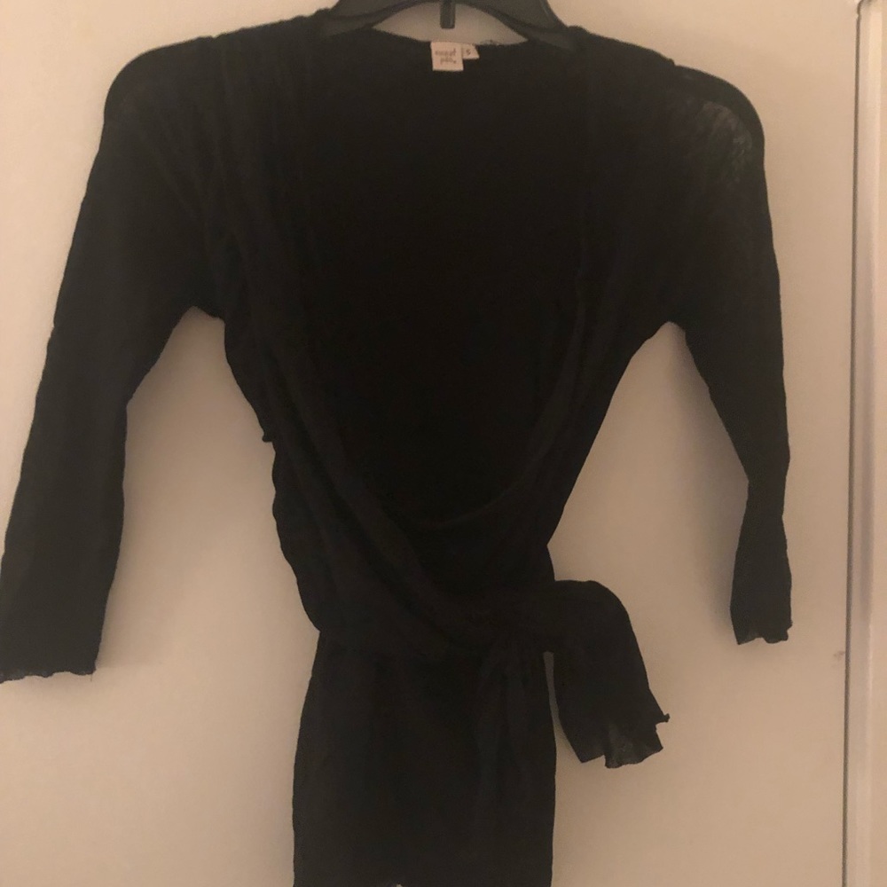 Anthropologie Sweat Pea Black Wrap top
